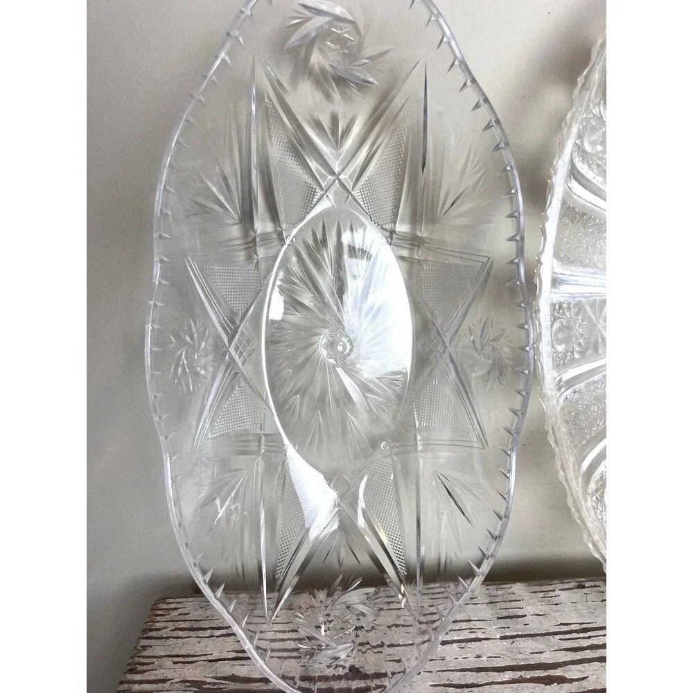 Vintage Crystal Cut Plastic Serving Bowls Set Of 2 / Tray ~ Bowls / Retro Dining